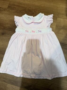 Pink and White Striped Smocked Peter Pan Collar Dress for Girls